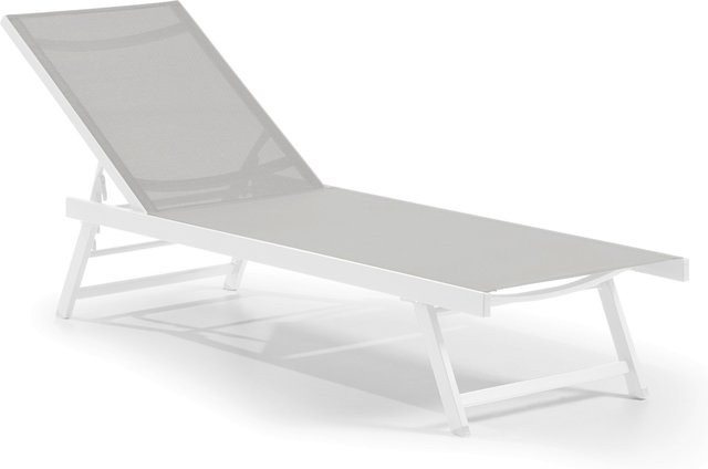Leco Aluminium Sonnenliege Elina mit Textilene-Gewebe in Weiß und Grau, B/T/H: 110 x 60 x 96 cm - Bild 1
