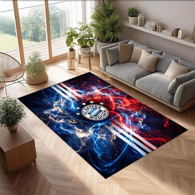 FC Bayern München Fußball Teppich mit Muster, rutschfest und weich, blau, B x H: 70 x 100 cm - Bild 1
