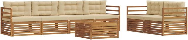 vidaXL Outdoor-Sofagarnitur aus Akazienholz mit Kissen, 7-teilig, Natur und Beige - Bild 1
