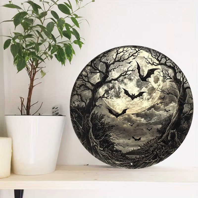 Potdemiel Halloween Gothic Fledermaus Wandkunst aus Metall, rundes Dekorationsschild in Multicolour, Durchmesser: 20,3 cm - Bild 5