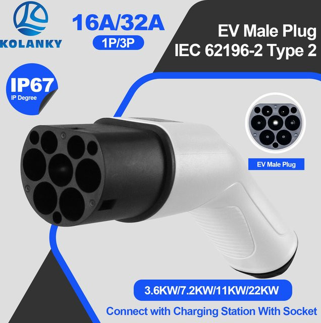 Kolanky Typ 2 Männlicher EV-Ladestecker 1P/3P 16A/32A IEC 62196-2 in Weiß für öffentliche EV-Ladestationen - Bild 1