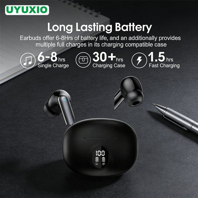 UYUXIO In-Ear Kabellose Übersetzungs-Ohrhörer mit Bluetooth 5.4 TWS und Echtzeit-KI-Sprachübersetzung für 144 Sprachen in Schwarz - Bild 1