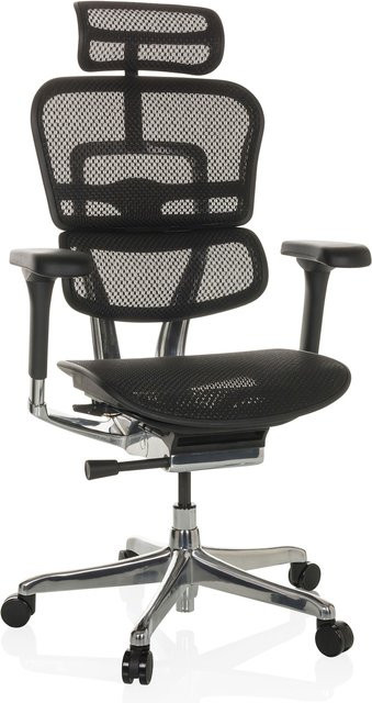 hjh OFFICE ERGOHUMAN GEN2 Luxus Chefsessel aus Netzstoff in Schwarz mit Armlehnen und Kopfstütze, höhenverstellbar - Bild 1