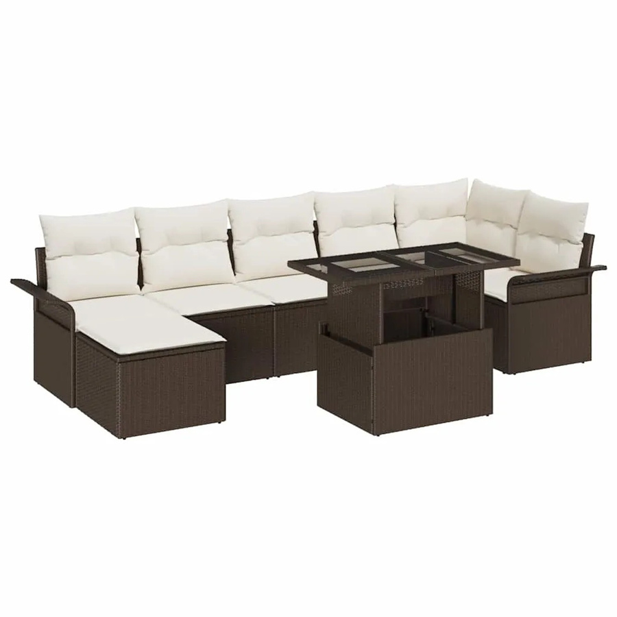 vidaXL Garten-Sofa-Set aus Poly Rattan in Braun, 8-teiliges L-Shape Lounge-Set mit Kissen und Tisch - Bild 2