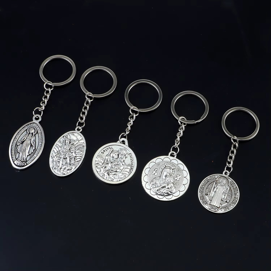 Aogue Schlüsselanhänger Jesus Saint Benedict, Legierung, Silber, Unisex - Bild 2