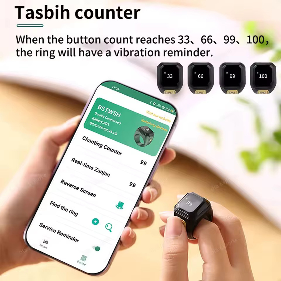 Ola Esporte Smart-Ring mit HD-Bildschirm und Bluetooth für Männer und Frauen, Tasbih-Zähler und Gebetserinnerung, wasserdicht, in Schwarz oder Weiß - Bild 4