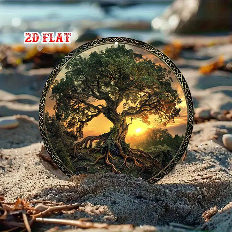 Potdemiel Rundes Aluminiumschild Baum des Lebens Sonnenuntergang Landschaft Wandkunst Durchmesser: 19,99 cm - Bild 4