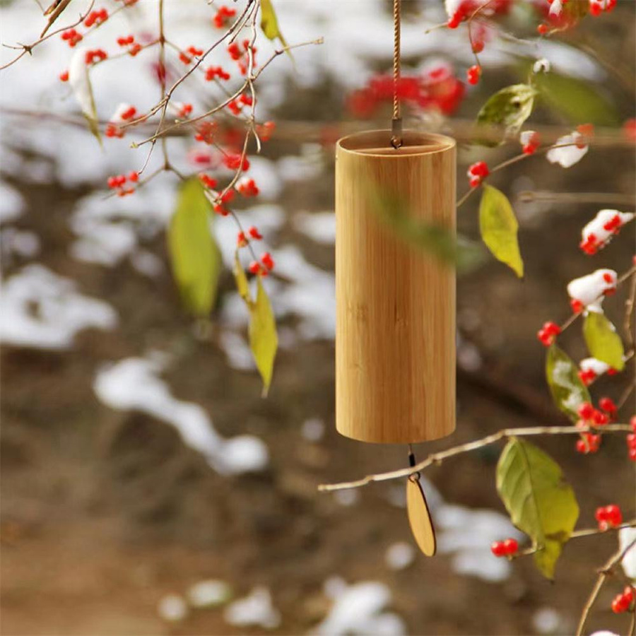 Bambus Windspiel Set in Braun im Japanischen Stil als Garten Dekoration für Entspannung und Meditation - Bild 2