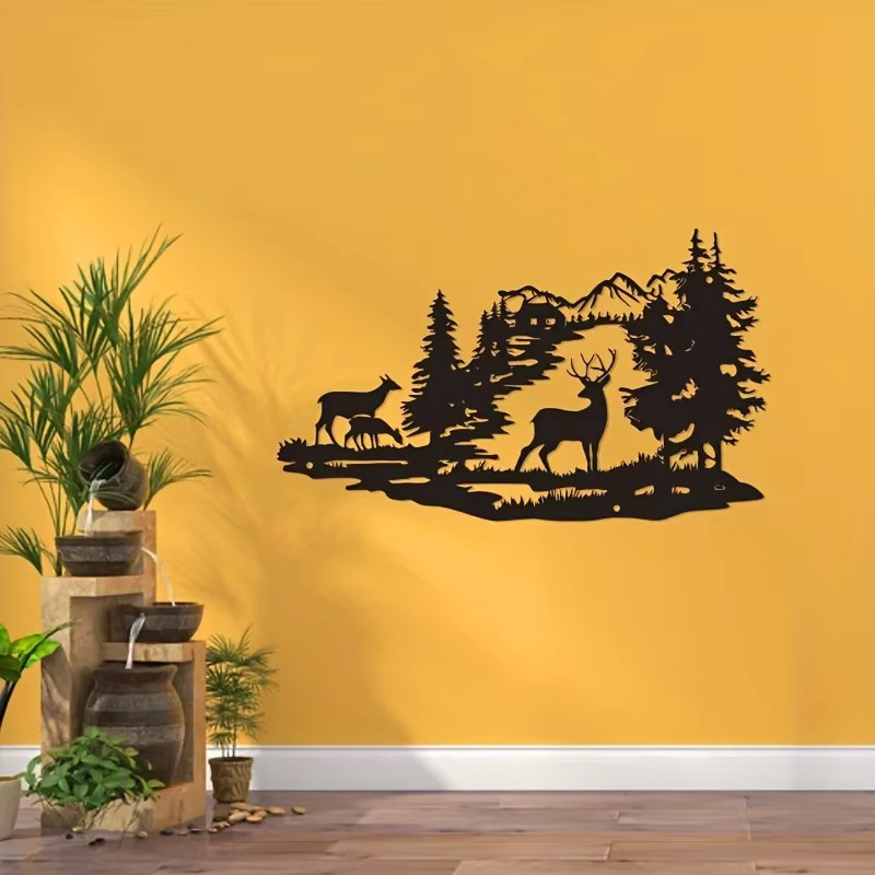 CIFBUY Wanddekoration aus Schmiedeeisen Hirschwald Silhouette in Schwarz als moderne minimalistische Metallkunst - Bild 3