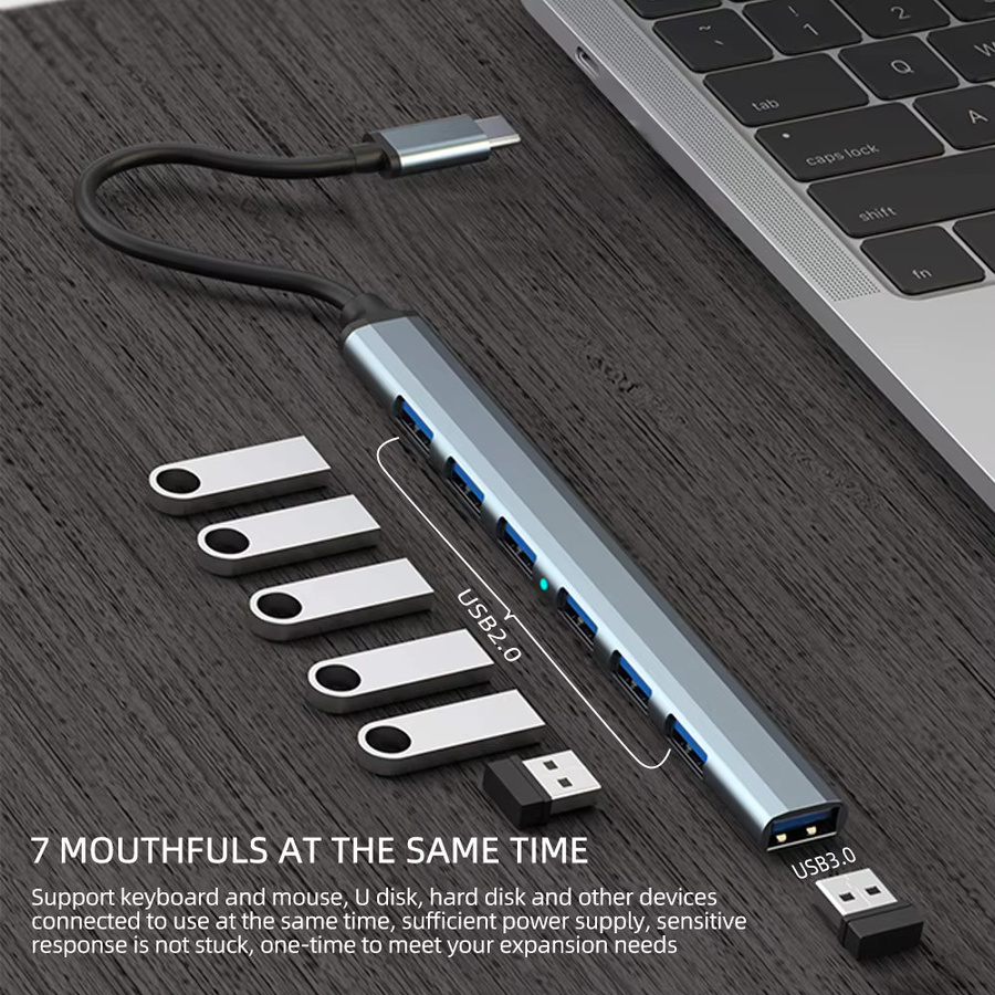 KEBIDUMEI 7-in-2 USB-C Dockingstation und USB 3.0 Hub mit 5Gbps, OTG Adapter für PC und Laptop, Farbe: Silber - Bild 5