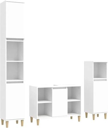 vidaXL 3-tlg. Badmöbel-Set Weiß aus Holzwerkstoff und Eukalyptus mit Waschbeckenunterschrank und zwei Standschlüssen