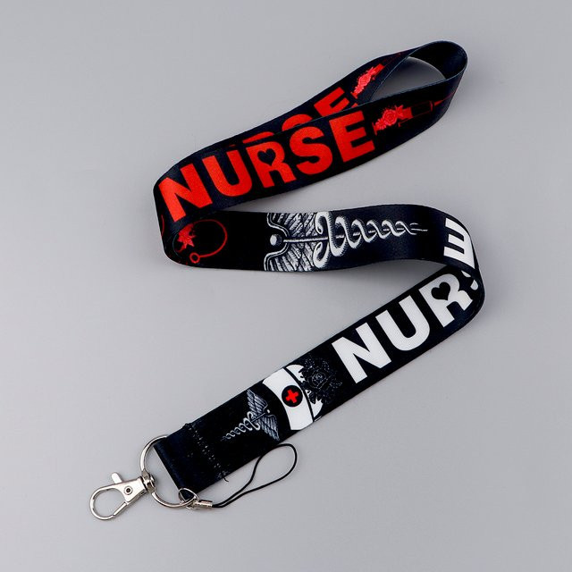 Schwarzes Lanyard mit medizinischen Symbolen als Schlüsselband und ID-Kartenhalter für Ärzte und medizinisches Fachpersonal - Bild 1