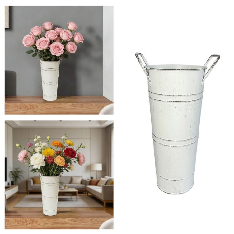 Weißer Blumenkübel aus verzinktem Metall im Bauernhaus-Stil für Schnittblumen und Tischdekorationen - Bild 2