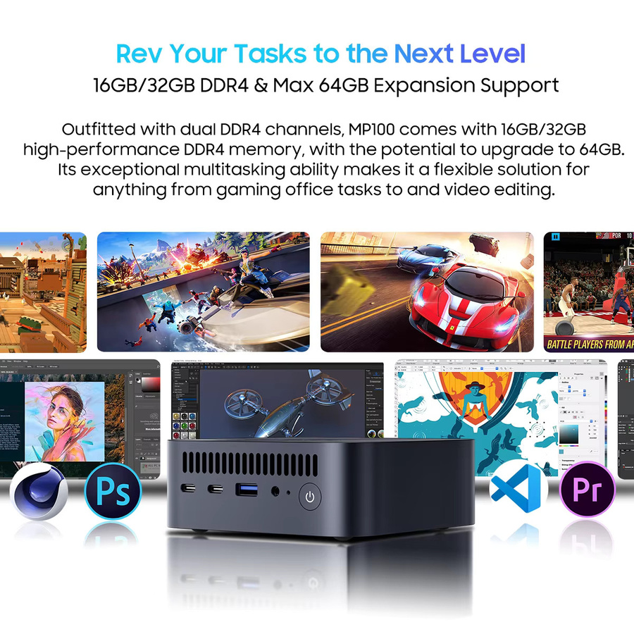 Blackview MP100 Mini-PC mit AMD Ryzen 5 7430U, 16GB DDR4, 512GB SSD, Windows 11, WiFi 6 und Bluetooth, Schwarz - Bild 2