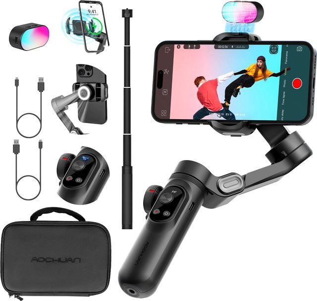 AOCHUAN Smart XPro Combo1 3-Achsen-Hand-Gimbal-Stabilisator für iPhone und Android Smartphones in Schwarz - Bild 1