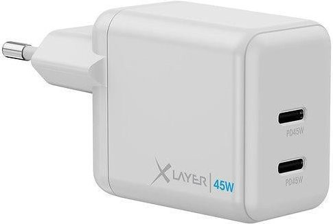 XLayer Dual USB Typ C Ladegerät mit Power Delivery 45W in Weiß - Bild 1
