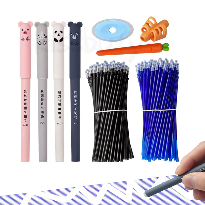 Kawaii löschbares Gelstift-Set mit süßen Cartoon-Tieren und Katze, mehrfarbig, inklusive Nachfüllstäben und ergonomischem Griff für die Schule - Bild 2