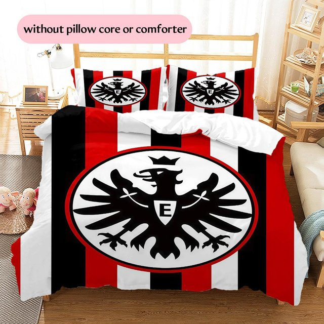 DayByDayLove Eintracht Frankfurt Bettwäsche-Set mit Streifenmuster in Rot, bestehend aus 1 Bettbezug und 2 Kissenbezügen, B/T/H: 220 x 240 cm - Bild 1