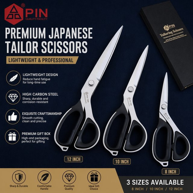 Professionelles Nähscheren-Set aus Metall in Silber für Denim, Leder und Quiltzubehör, 20,3 cm, 25,4 cm und 30,5 cm - Bild 1
