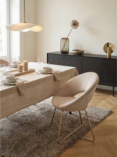 Esszimmerstuhl KADIMA DESIGN aus Samt in Beige mit goldfarbenem Metallgestell, B/T/H: 57 x 60 x 83 cm - Bild 1