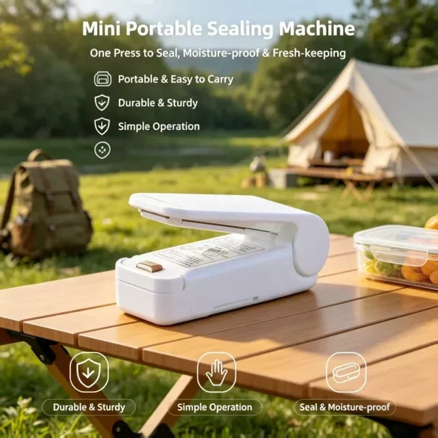 Opovcom Mini Tragbarer Heißluftbeutelversiegler in Weiß für die Snack-Aufbewahrung beim Camping und Picknick - Bild 1