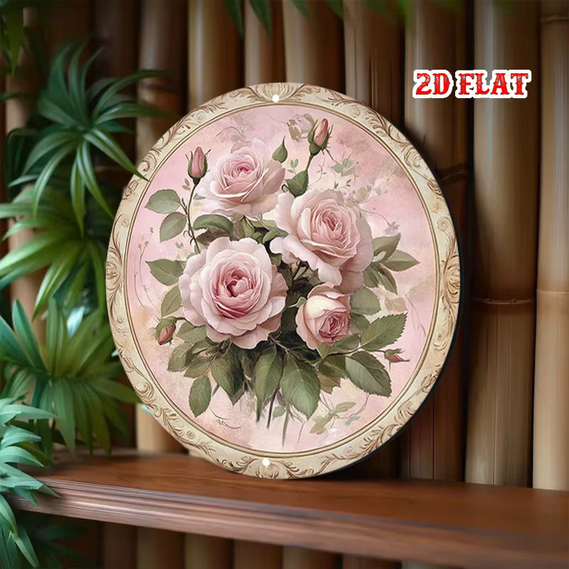 CIFBUY Metall-Wandkunst mit rosa Blumenmuster, rundes Wanddekor im Vintage-Stil - Bild 5