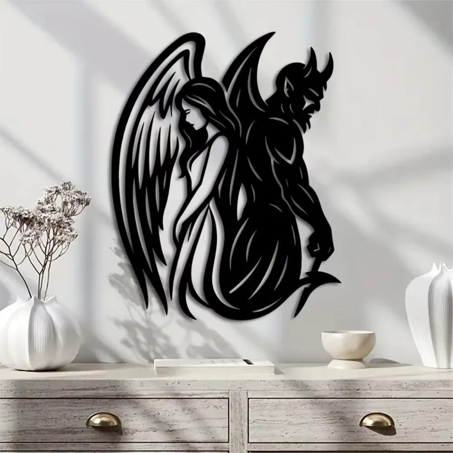 CIFBUY Wanddekoration Engel-Dämon aus Metall in Schwarz, moderne abstrakte Plattenkunst für dein Zuhause - Bild 3