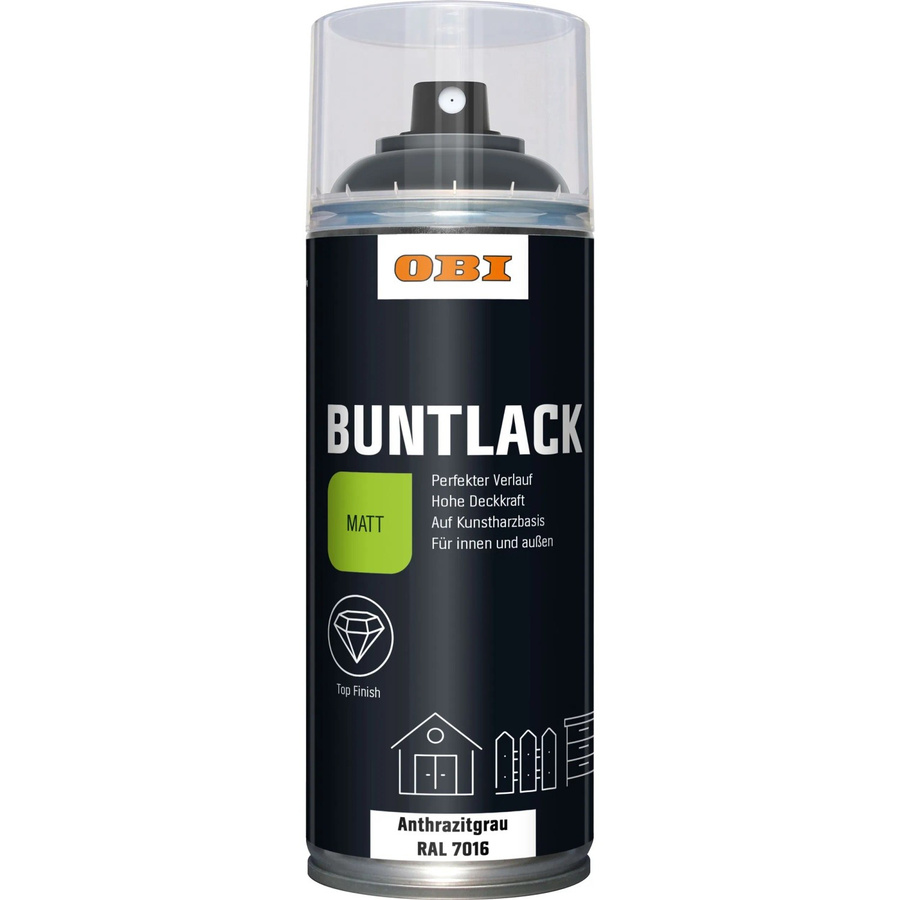OBI Buntlack Spray LH Anthrazit RAL 7016 matt für Holz und Synthetikharz, 400 ml - Bild 2