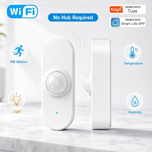 Tuya WiFi Smart 4-in-1 Sensor in Weiß mit PIR Bewegungsmelder, Licht-, Temperatur- und Luftfeuchtigkeitsmonitor für Smart Life App, Alexa und Google Home Automation - Bild 1