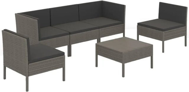 vidaXL 6-tlg Garten-Lounge-Set in L-Form aus Poly Rattan mit Auflagen und Couchtisch, Anthrazit/Grau - Bild 1