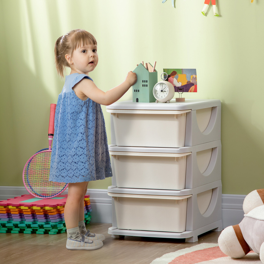 HOMCOM Schubladenschrank für Kinder als Spielzeug-Organizer mit drei Ebenen, Weiß, B/T/H: 37 x 37 x 56,5 cm - Bild 2
