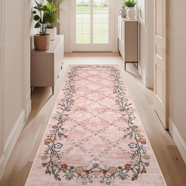 Lodestar Teppich Läufer mit geometrischem Diamantgitter und Blumenranken, B/T: 50 x 150 cm - Bild 1