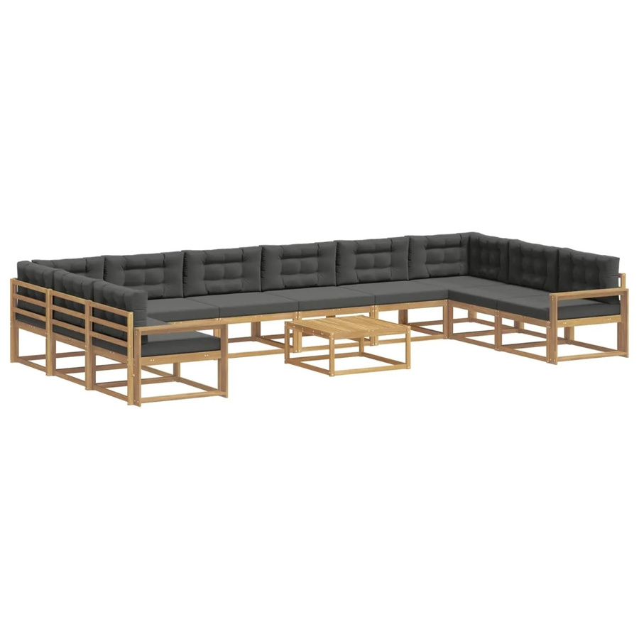 vidaXL Outdoor-Sofagarnitur aus massivem Akazienholz mit 11 Kissen in Anthrazit und Weiß - Bild 2