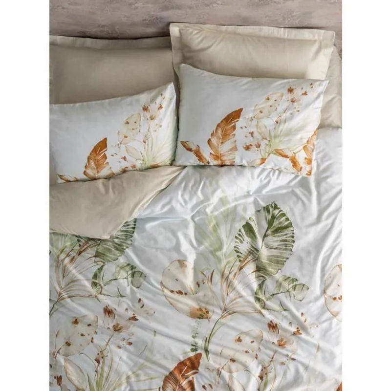 Bettwäsche-Set aus Mako-Satin aus 100% Baumwolle mit floralem Naturmuster in Beige, bestehend aus 1 Bettbezug (Breite: 220 cm, Höhe: 240 cm) und 2 Kissenbezügen (60 x 80 cm) - Bild 2