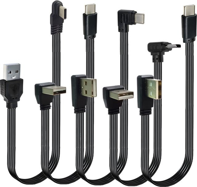 CY USB-C Datenkabel mit doppelseitigem Stecker und Doppel-Ellenbogen in Schwarz, superflach und flexibel für Android-Mobilspiele - Bild 1