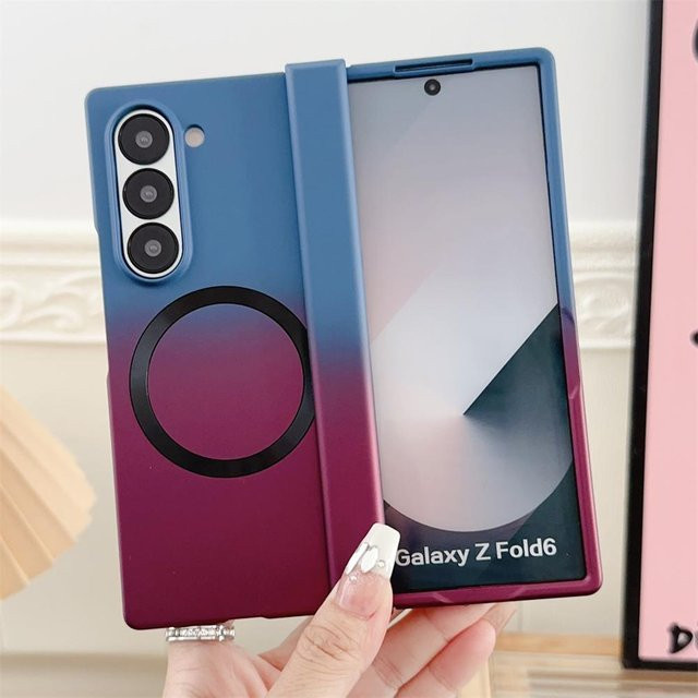 Magnetische Flüssigsilikon Handyhülle mit Farbverlauf für Samsung Galaxy Z Fold 7 6 5 4 3 in Grau und Multicolour mit MagSafe Kompatibilität - Bild 1