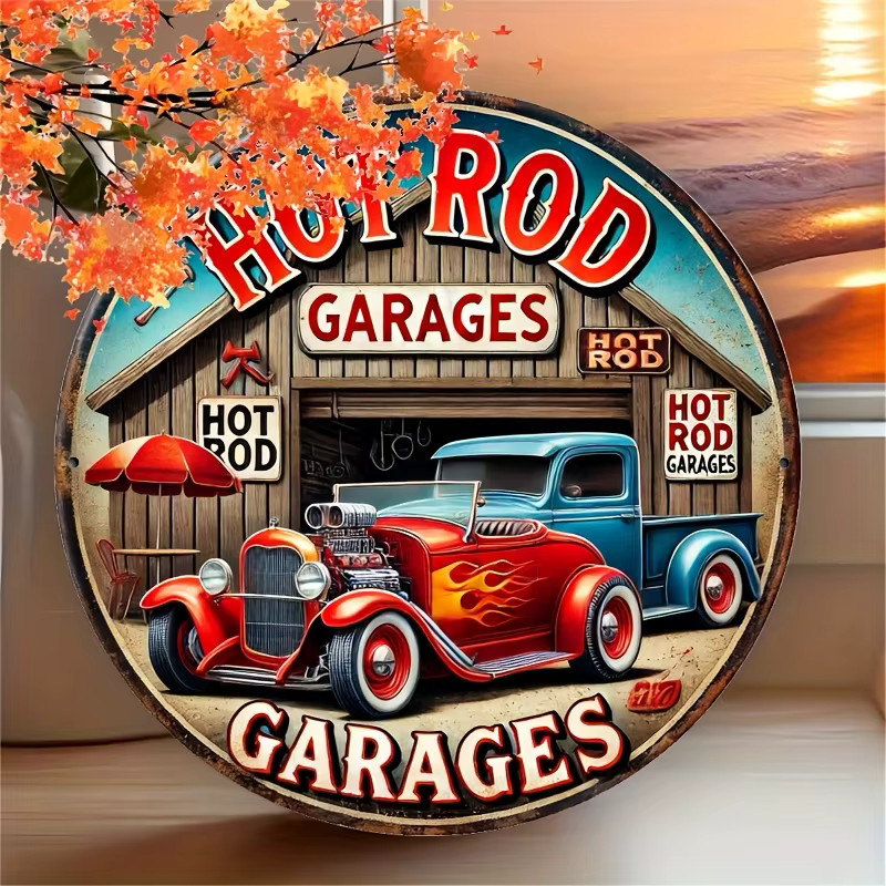 Potdemiel Vintage Hot Rod Garage Wandschild aus Metall, Rundes Aluminiumschild in Multicolour, Durchmesser: 20 cm - Bild 4
