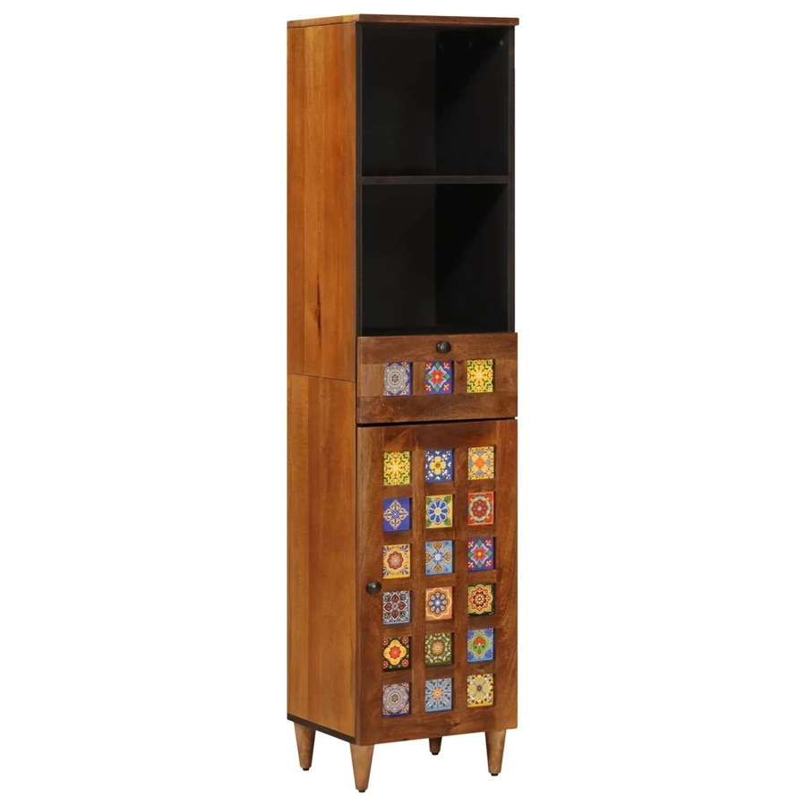 vidaXL Badezimmerschrank aus Mangoholz mit Schubladen und Türen in Walnuss, B/T/H: 38 x 33 x 160 cm - Bild 2