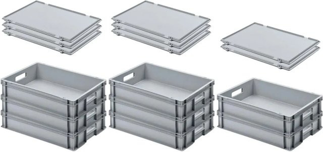 PROREGAL SuperSparSet 8x Eurobehälter mit Scharnierdeckel und offenem Griff, Grau, H x B x T: 12 x 40 x 60 cm - Bild 1