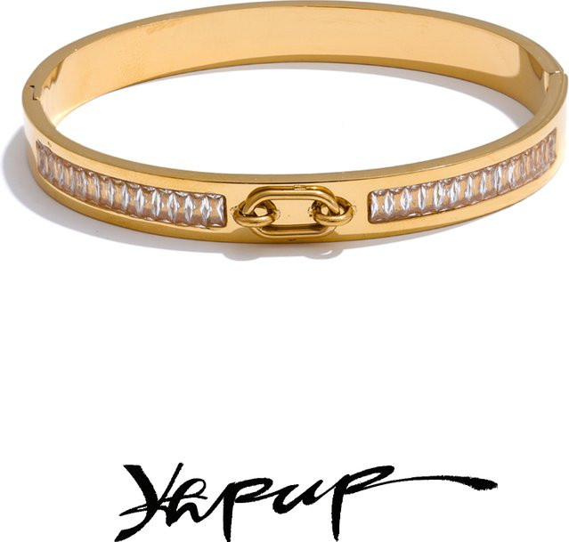 Yhpup Armreif Edelstahl, Zirkonia, Gold, Unisex - Bild 1