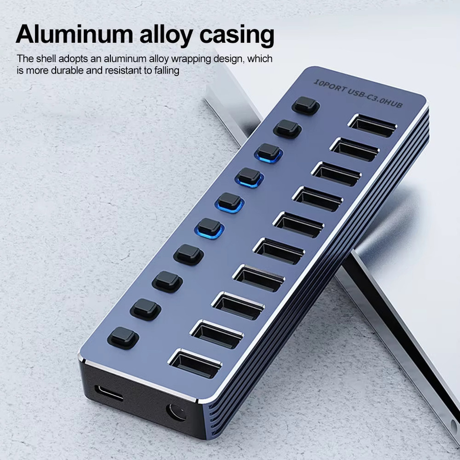 Kebidumei 7-in-1 USB-Hub mit USB 3.0 Schnittstellen, individuellen Ein-/Aus-Schaltern und 12V Netzteil für deinen Laptop - Bild 5