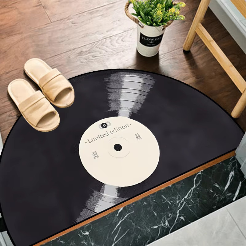 VIKAMA Halbrunde Vinyl-Fußmatte mit Retro-Schallplatten-Design in Schwarz, B: 120 cm, T: 80 cm - Bild 3