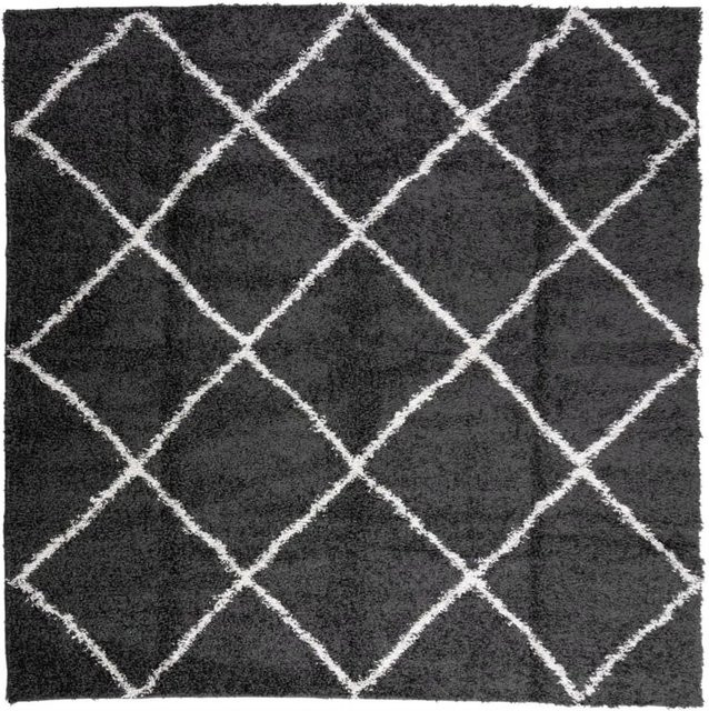 vidaXL Teppich Shaggy Hochflor Modern Schwarz und Beige B/B: 120 x 120 cm - Bild 1