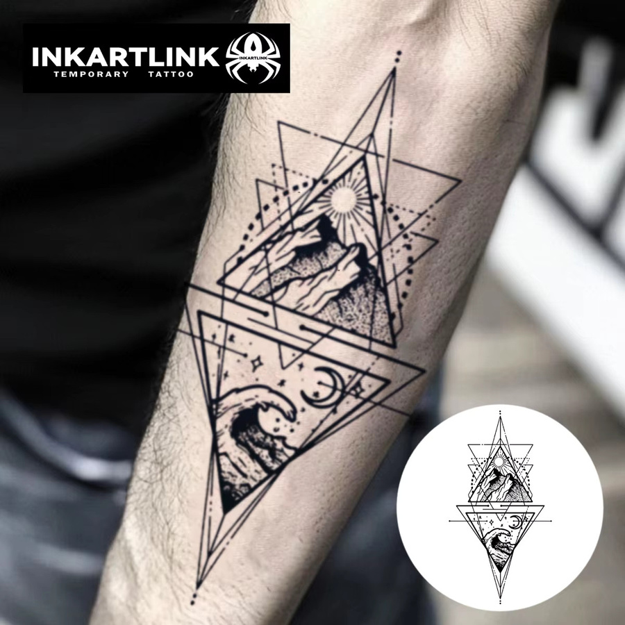 INKARTLINK Temporärer Tattoo-Aufkleber Sun Moon Mountain River, wasserfest - Bild 2