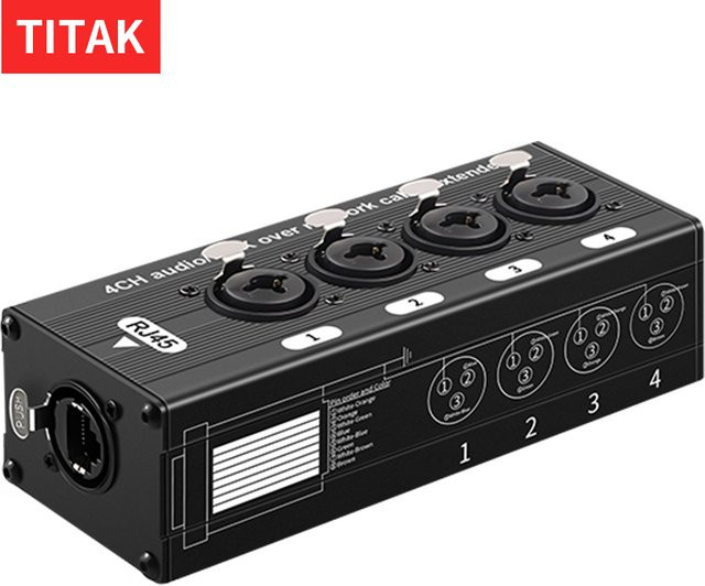 TITAK 4-Kanal XLR Audio-Extender Adapter in Schwarz für die Langstreckenübertragung von Mikrofonen und Mischpulten über Netzwerkkabel - Bild 1