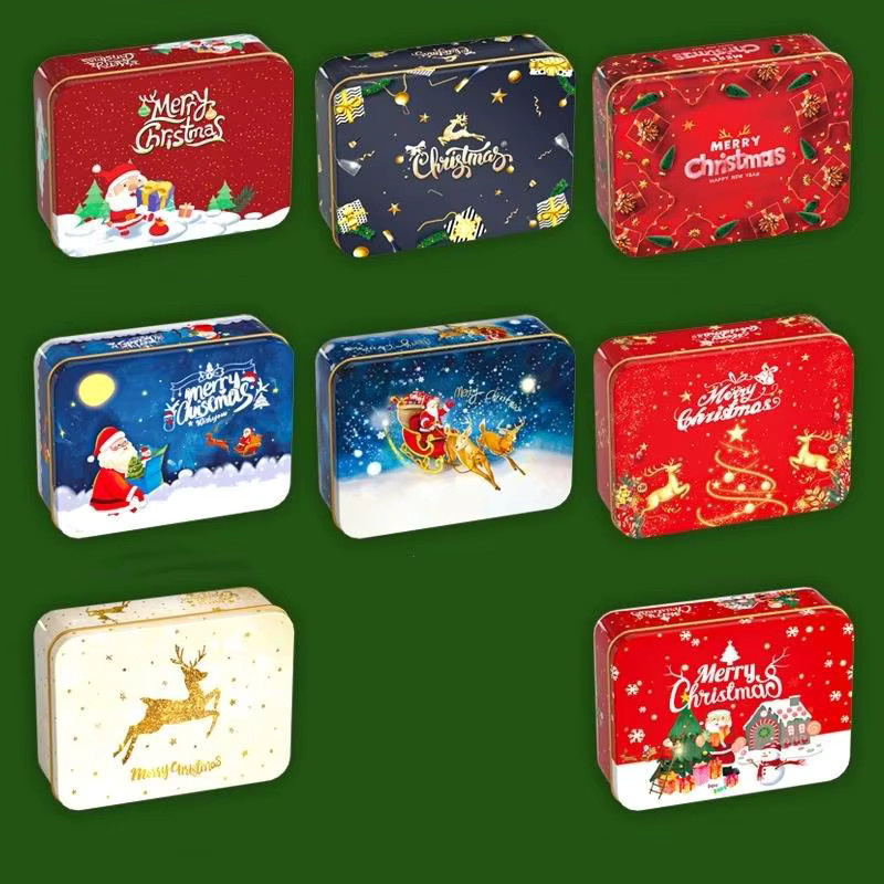 Weihnachtliche Metall-Süßigkeitenbox aus Weißblech mit Elch- und Weihnachtsmann-Motiv in Weiß und Mehrfarbig - Bild 3