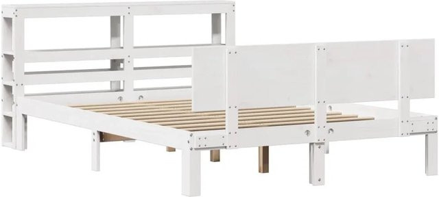 vidaXL Bettgestell mit Kopfteil aus massivem Kiefernholz in Weiß mit rustikaler Optik B/T/H: 140–160 x 200 cm - Bild 1