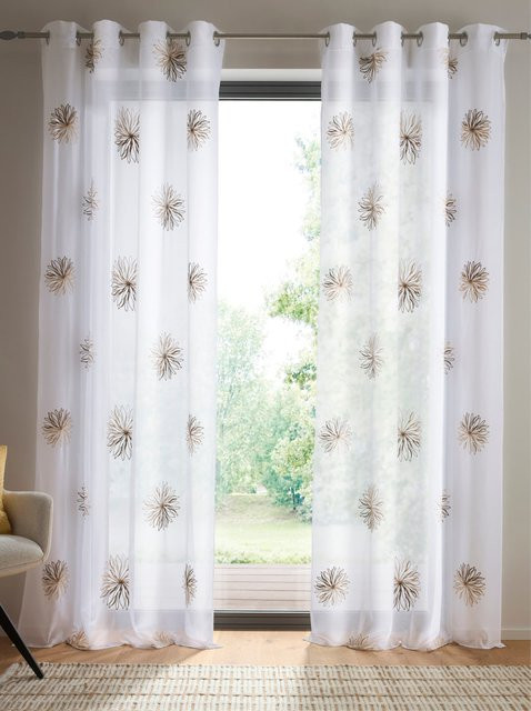 Heine Home Dekostore mit floralem Muster in Weiß und Beige, semi-transparent, 100% Polyester - Bild 1
