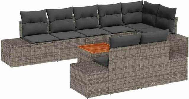 vidaXL Garten-Sofa-Set aus Poly Rattan in Grau mit 9-teiligem Set inklusive Kissen und Tisch - Bild 1