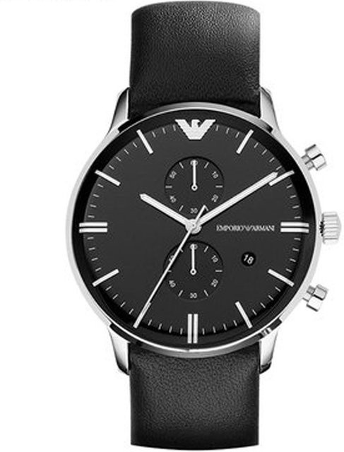 Emporio Armani Armbanduhr, Quarz, Lederarmband, 43 mm, Herren, Schwarz - Bild 1